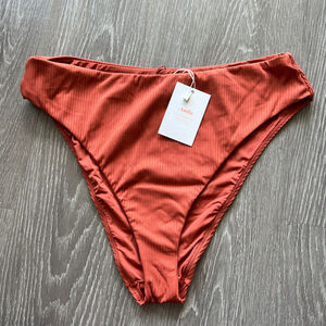 Andie Ribbed High-Cut Bikini Bottoms in Rust